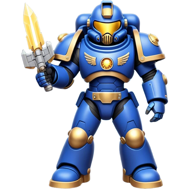Clash of Clans aesthetic: Cinematic Playful Space Marine Hero Emoji, rendered in a 3D vector-style similar to standard emojis with minimal shading and bold, simplified shapes. A compact, heroic isometric figure clad in futuristic power armor with signature energy accents, softly glowing with a cosmic battle charm. Simplified yet unmistakably iconic, highly detailed and consistent, glowing with a soft radiant shine and high gloss. Stylized with a touch of interstellar valor and a soft glowing outline, capturing the essence of an elite space warrior with a friendly, playful manner! emoji