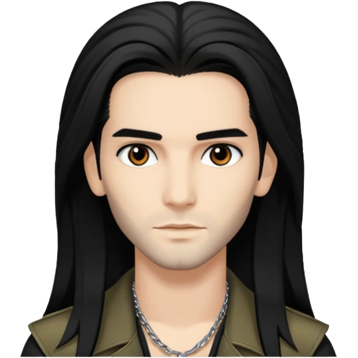 Bill Kaulitz with black long hair, brown eyes emoji