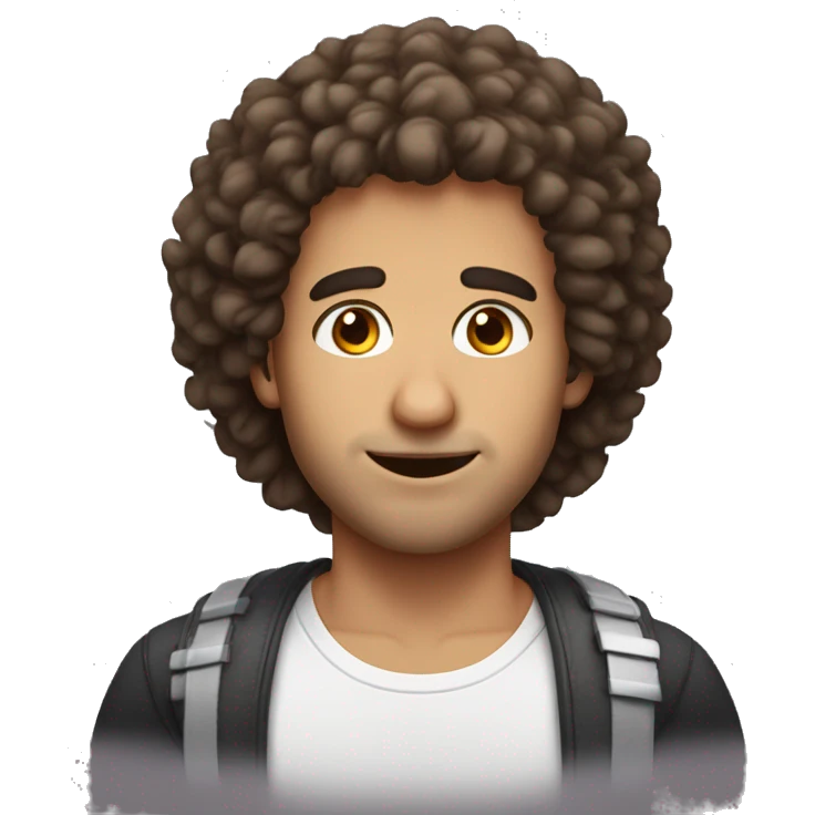 a guy woth fluffy hair and missing hair on eyebrows greek nose and brown eyes with braces  emoji