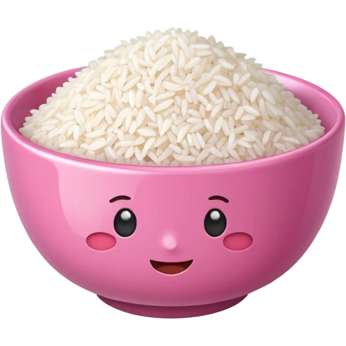 pink bowl filled with fluffy white rice apple style emoji emoji