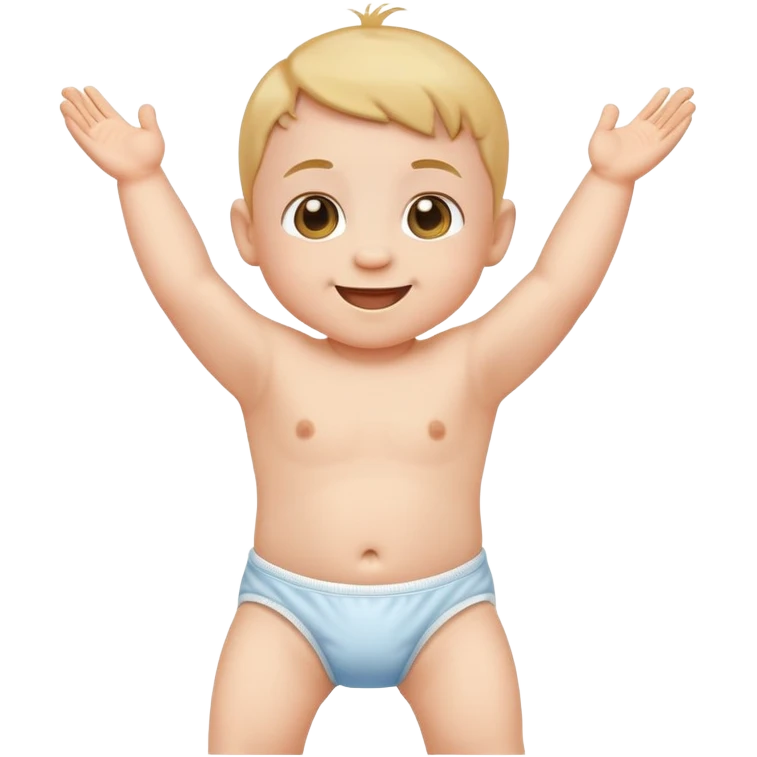 baby standing in a diaper, arms up, classic emoji look emoji