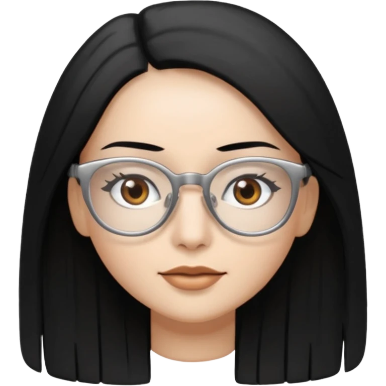 Cabelo preto liso olhos castanho cor da pele prata óculos mulher cabelos compridos emoji