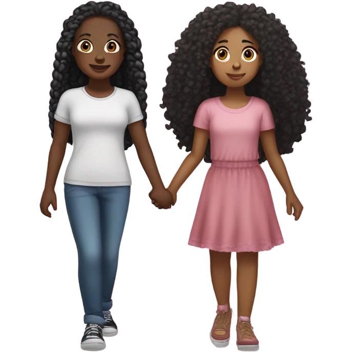 Khalyn dark skin slim thick build and long braids with Ava Rose light skin girl with black curly Afro holding hands  emoji