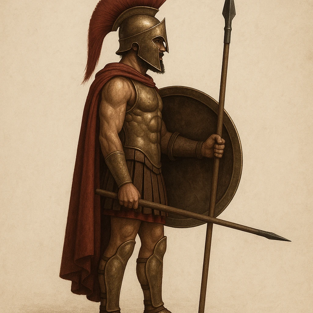 side view of spartan armor, holding shield and spear emoji