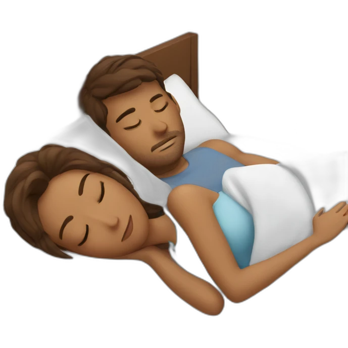 Couple with brown hair sleeping in bed emoji