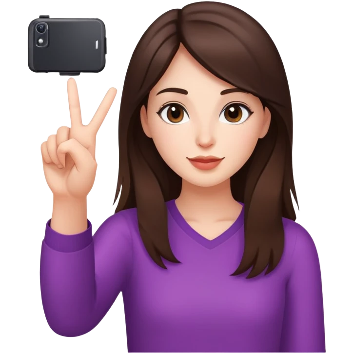 Brunette girl making peace sign while taking selfie emoji
