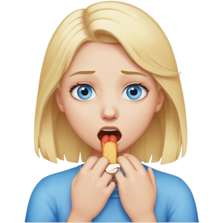 A girl with blonde hair and blue eyes chocking herself emoji