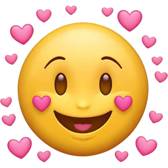 happy emoji face with pink hearts hovering above emoji