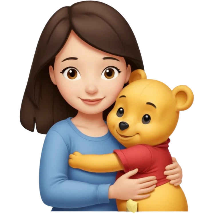 Winnie the Pooh hugging pretty brunette girl emoji