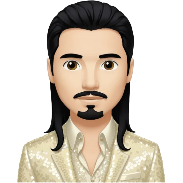 Kevin Richardson from Backstreet Boys with long black hair, ivory sequin outfit emoji