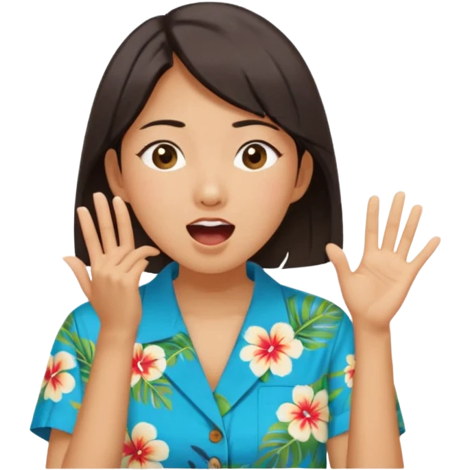 들뜬 표정의 20대 한국 여자, 여름 옷차림, 두 손으로 입을 감싸 “괌 가자~” 외치는 포즈. 민트색 배경, 밝고 유쾌한 광고 포스터 느낌,

옷이 더 하와이안 셔츠였음 좋겠어

입 손을 더 가까이 대줘 확성기 소리치는거처럼 emoji