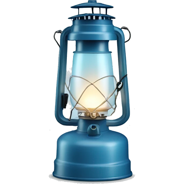 Realistic camping light blue lit camping lantern lisolated. emoji