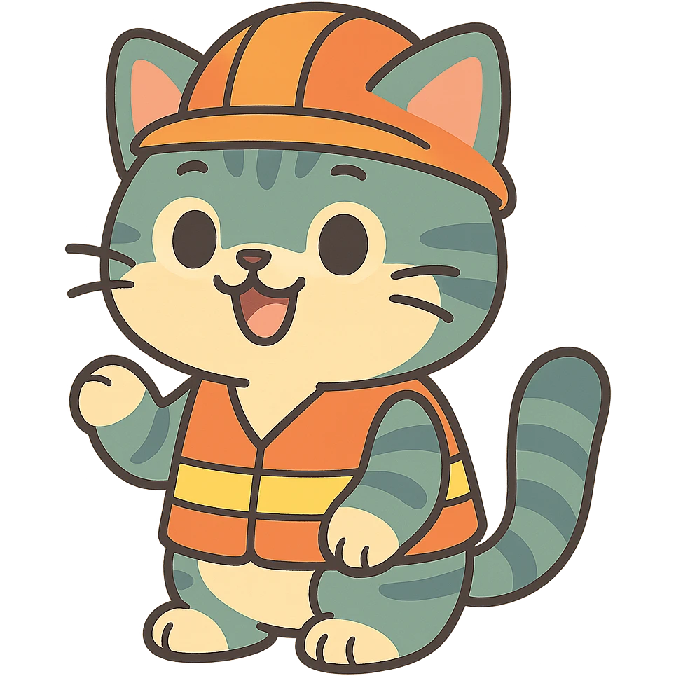 adorable anime cat in orange helmet and vest emoji