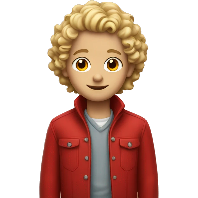 Blonde boy with curly hair in a red jacket portrait  emoji