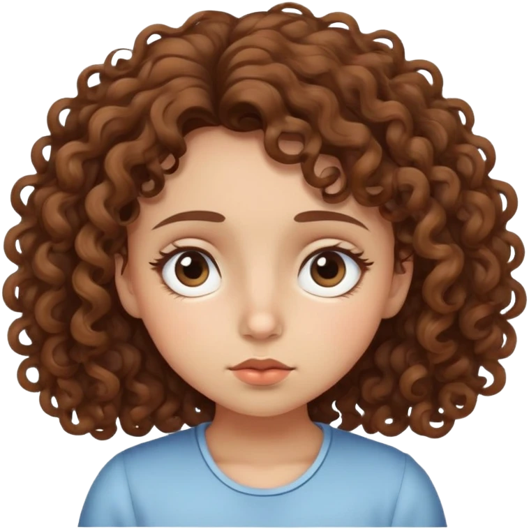 Girl with curly brown hair and light skin with sleepy big eyes small nose  emoji
