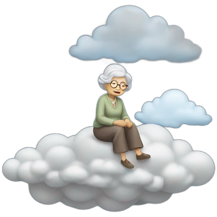 An old lady sitting on top of the cloud emoji
