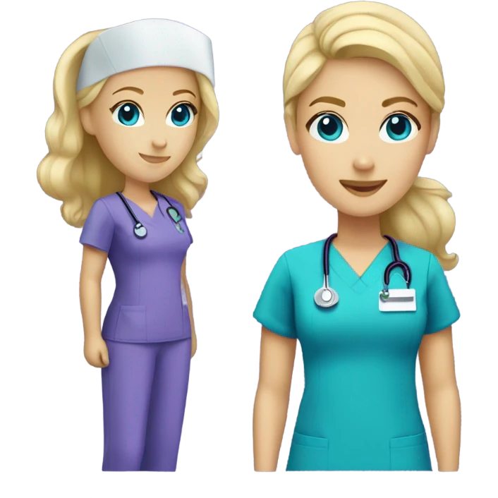 white woman nurse blonde with blue eyes purple scrubs emoji