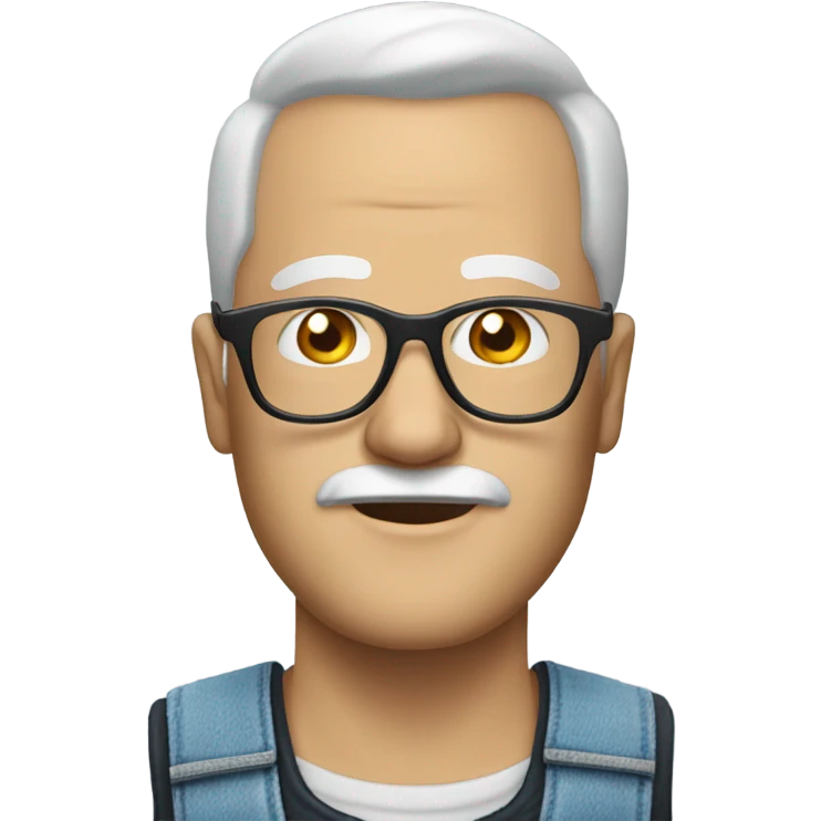  man with glasses in overalls, white beard, receding hairline emoji