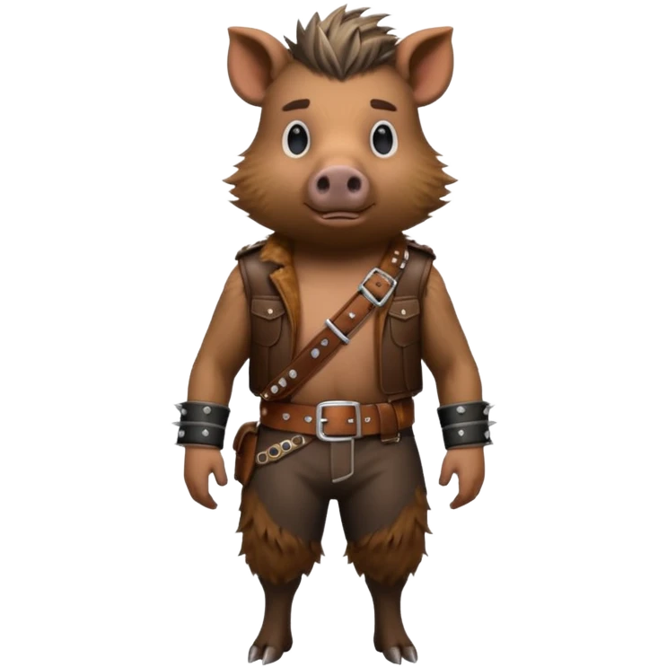 wild boar, punk hair, full body, stading, belt emoji