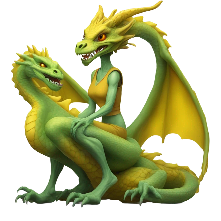 Photo realistic, alien female yellow,  on china dragon emoji