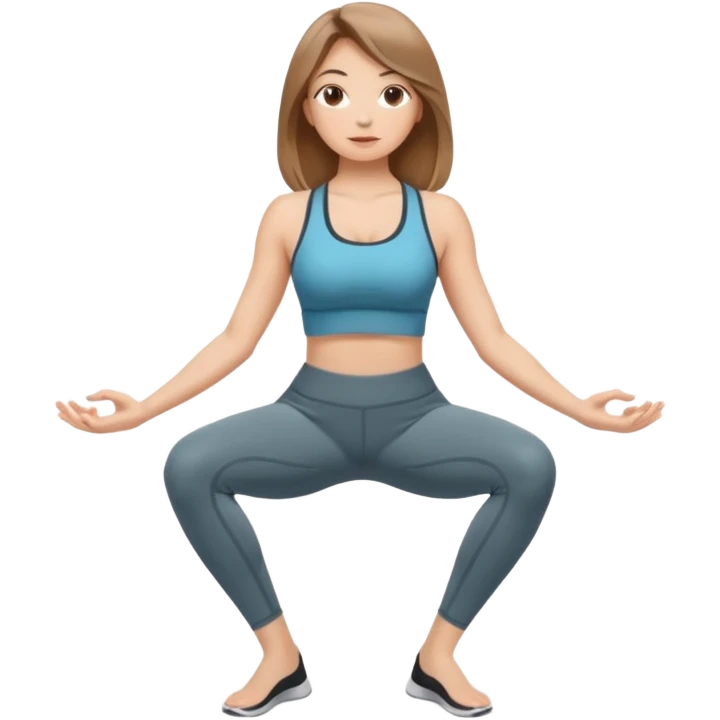 Beautiful woman with light brown shoulder length hair popping a squat without any weights emoji