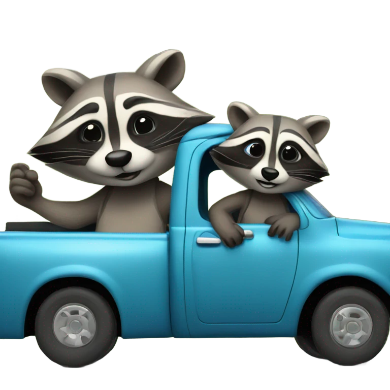 Raccoon driving blue pickup truck with girlfriend raccoon  emoji