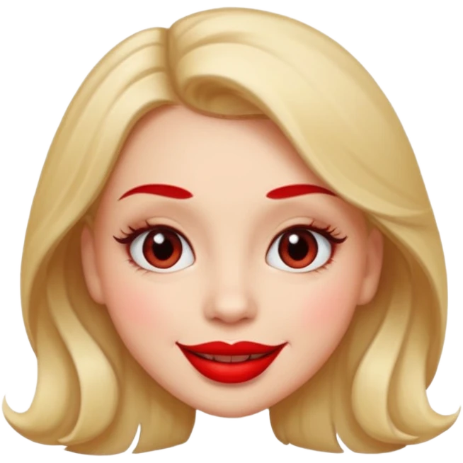 in the style of apple IOS emojis, give me a girly face emoji, with big red lips and eyelashes emoji