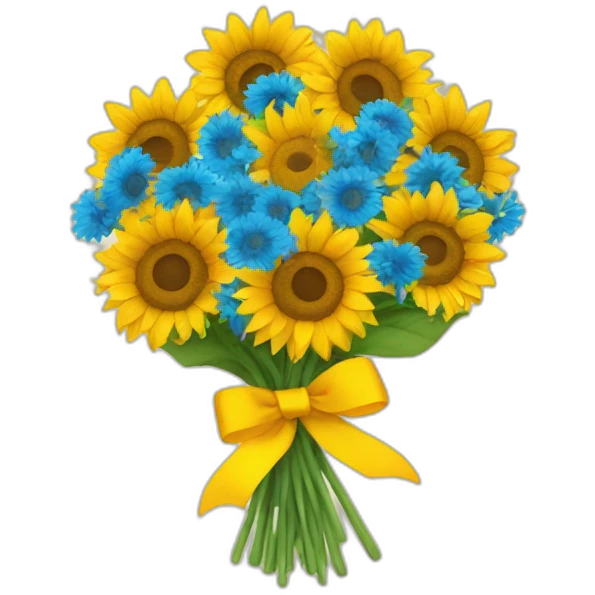 a bouquet of sunflowers tied with a yellow-blue ribbon emoji