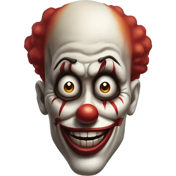 clown skull with less realism and more emojism also it must have a nose of a clown and a 2 clown hair on bothsides and a small beard and all of redish color emoji