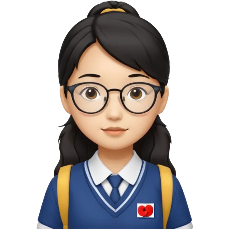 검정 머리 묶은 동양인 한국 교복 단정한 여자 / 안경 / 백팩 emoji