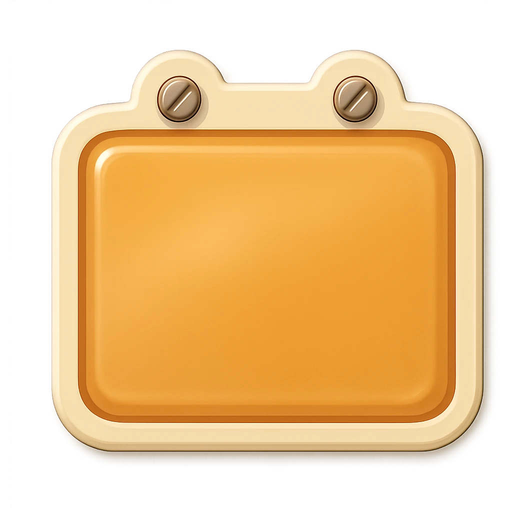 rectangular door sign with rounded corners, beige, flat, with light shadows and highlights, retro sticker style, two nails hammered at the top of the sign, transparent background emoji