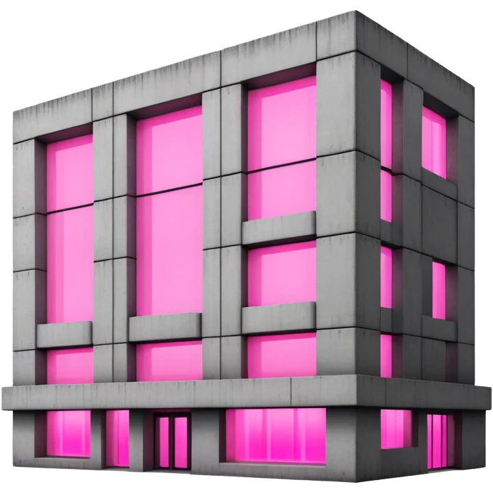 Brutalist concrete building with pink glowing window, minimalist style emoji