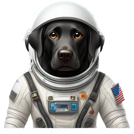 happy black labrador in Mars spacesuit emoji