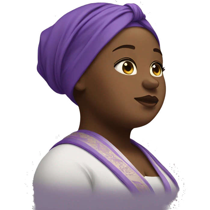 Dark Plus size woman praying with purple head wrap   emoji