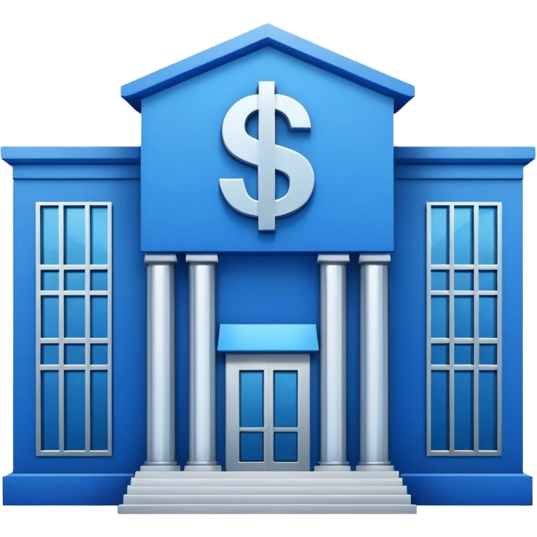 blue bank building with the $ symbol emoji