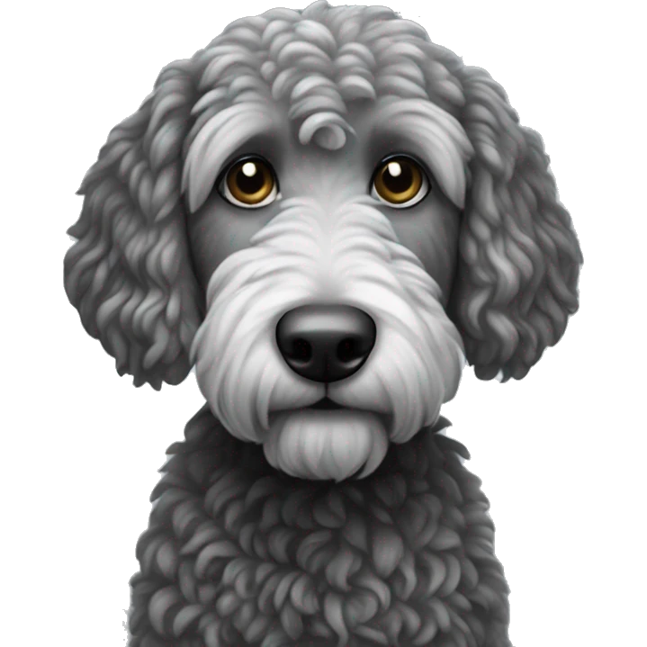 Black and grey double doodle with a little bit of Grey in the face  emoji
