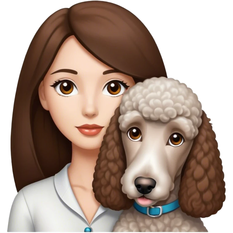Long straight brown hair brown eyes beautiful women The white standard poodle you're holding emoji