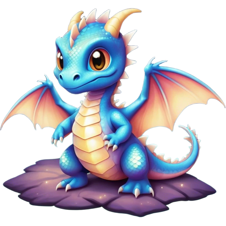 Airbrush painted image of a dragon hatchling under a deep galactic sky with pearlescent scales and wings spread against the stars emoji