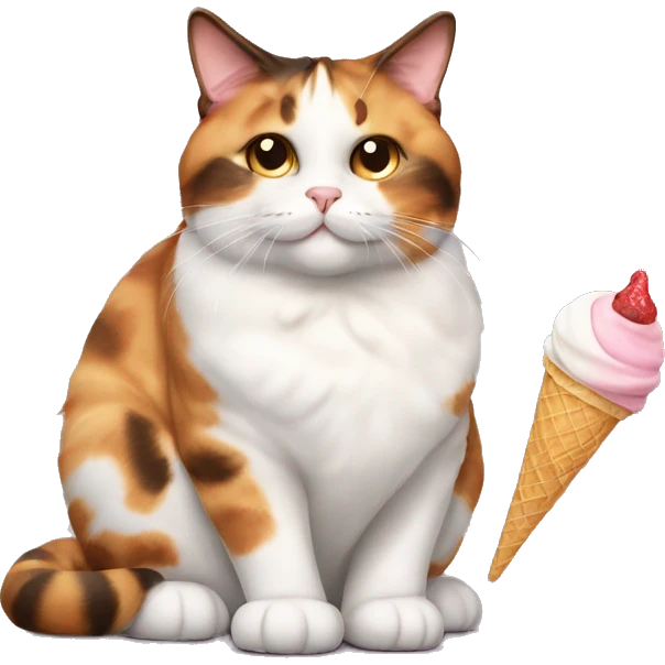Realistic Fat calico cat with icecream emoji