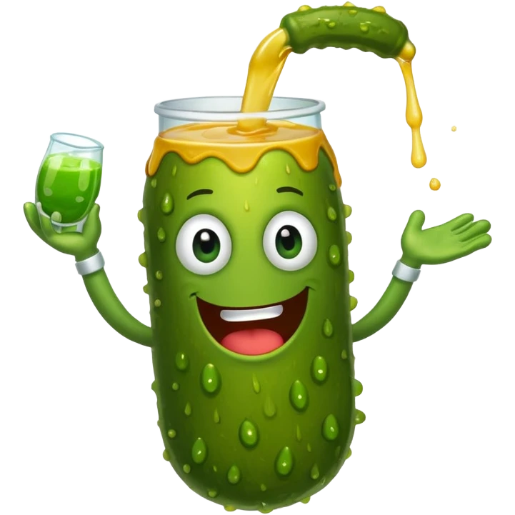 a cartoon pickle with juice squirting from the top of it, being squeezed by a hand emoji