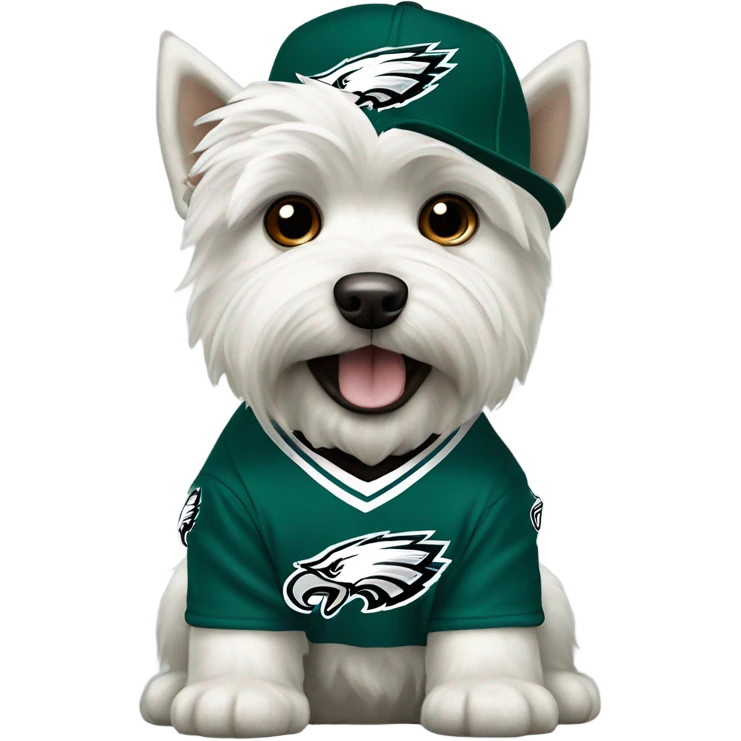 West highland terrier dog wearing Philadelphia Eagles gear emoji