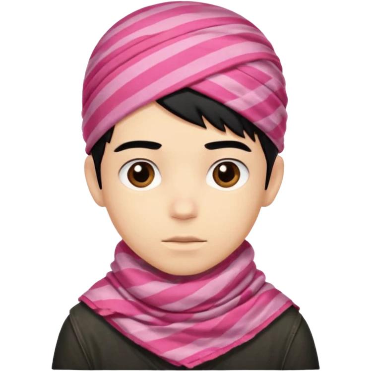 Emoji de un chico con turbante árabe que el chico sea de color piel clara y que tenga cabello negro y de fondo blanco y que tenga un pañuelo árabe de color rojo y con rayas rosas emoji
