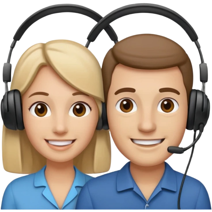 Couple + audio headsets, Tour Group. emoji