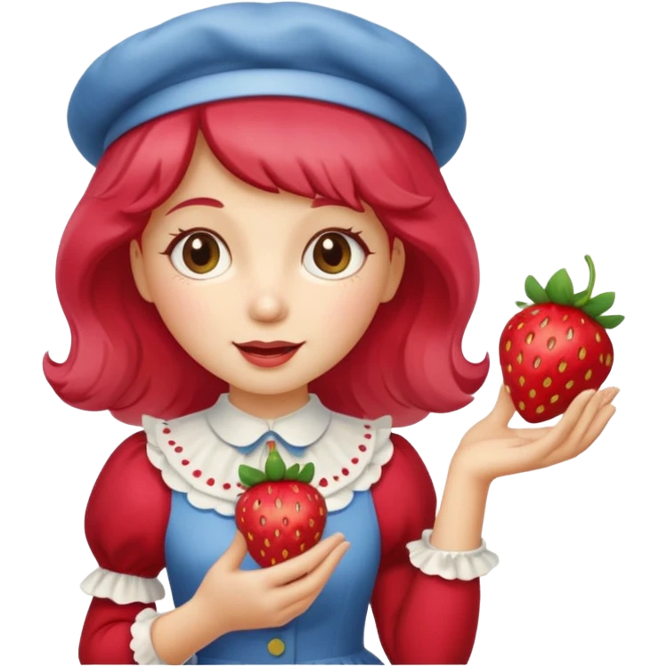 Vintage cartoon character strawberry shortcake hold a strawberry on her hand emoji