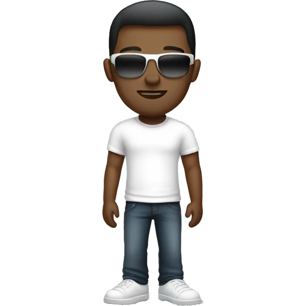 slightly ebony man with an fade side haircut and sunglasses dressed in a white T-shirt emoji