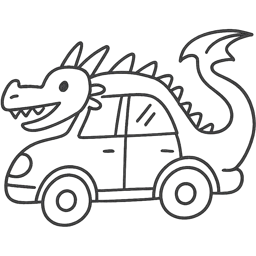 hand-drawn outlined icon of a car inspired by a dragon emoji