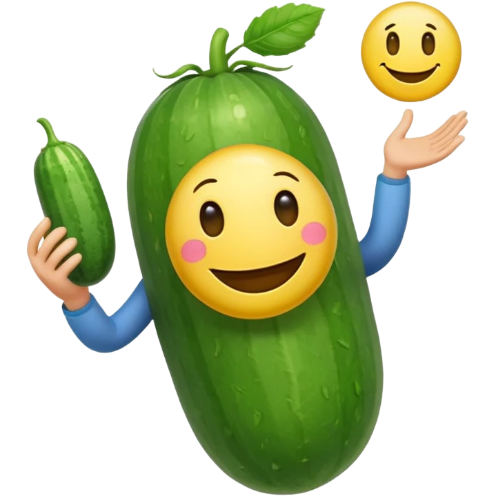 Android smiley face holding a cucumber upwards by hand emoji