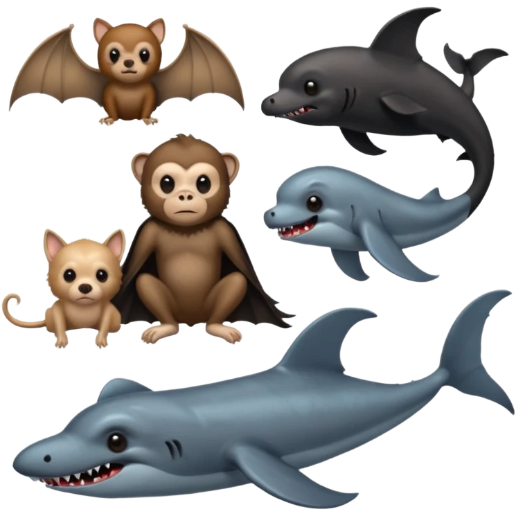 Terror and sadness emoji. Bat, monkey, whale, dog, vampire emoji