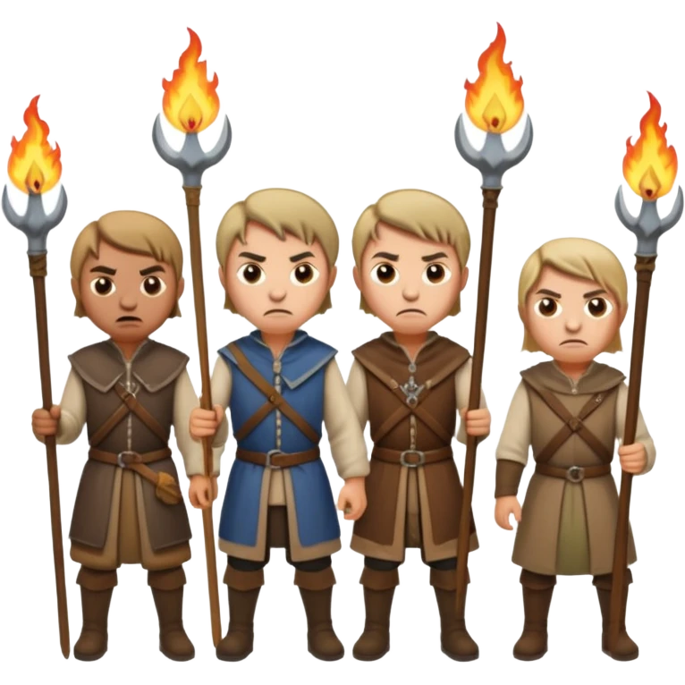 les villageois qui certains ont des fourches + torches (pas des fourches enflammer!) sapé en moyen age emoji