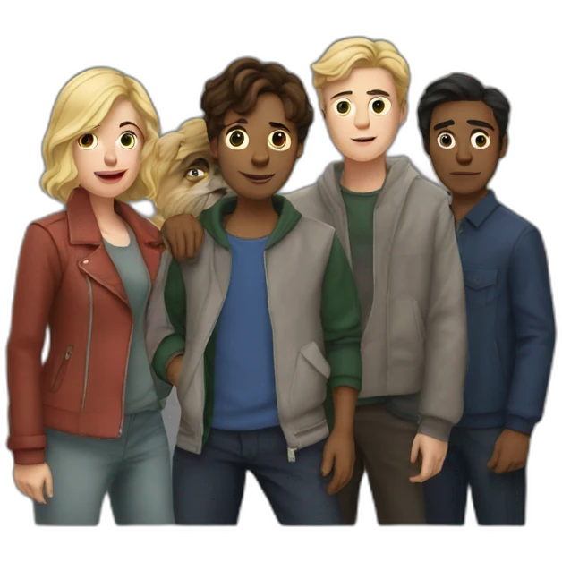 drama team with Agathe, Tung, Clement and HArry emoji